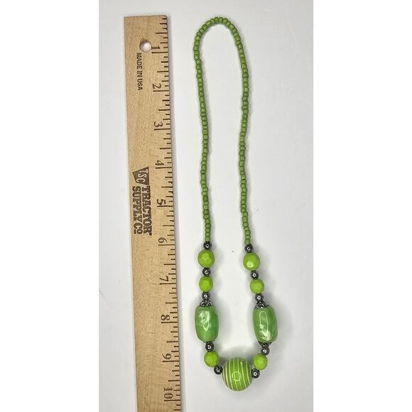 Lime Green MURANO NECKLACE Costume Jewelry Statement Chunky Bead Vintage Gift - Picture 2 of 4